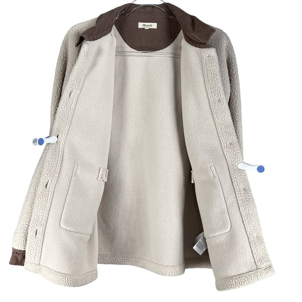 Madewell Womens L Corduroy Trimmed (Re)sourced Sherpa Terry Chore Coat Cozy - Picture 2 of 16